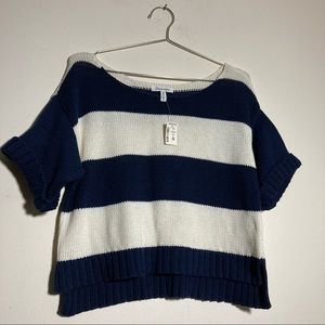 Aeropostale Striped Short Sleeve Open Knit Sweater Sz M 100% Cotton NWT